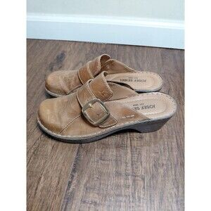 Joseph Seibel Tan Leather Gold Buckle Mules Women's Size EU 40 US 9
